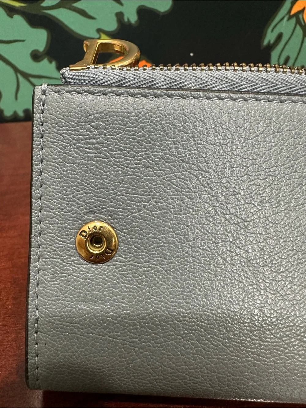Christian Dior Saddle Lotus Wallet Gray Calfskin Gold D Hardware Compact Wallet